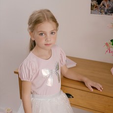 Ellalouise 女童 AVEC TOI 亮面蝴蝶結T恤