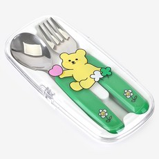 Dailylike 幼兒果凍熊可愛湯匙 + 叉子 + 收納盒組, 1套, 湯匙 + 叉子 + 收納盒, 混合色