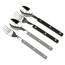 Bogen 韓國製造 馬爾松 銀色餐具組 黑色 灰色, 茶匙 2p + 茶叉 2p, 1套