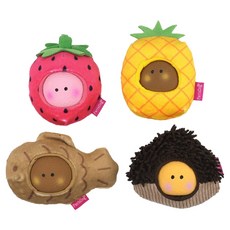 ParisDog 狗狗組合乳膠零食遊戲玩具4件組, 1套, 鳳梨, 草莓, 鯛魚燒, 烤栗子