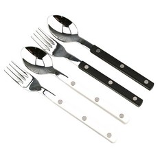 Bogen 韓國製造 Marsong 銀色餐具組 黑色 白色, 茶匙 2入 + 茶叉 2入, 1套