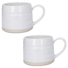 MIKASA Farmhouse石陶馬克杯 380ml, 愛心浮雕, 2個