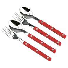 Bogen 韓國製造 Marson 銀色餐具組 紅寶石紅, 茶匙 2p + 點心叉 2p, 1套