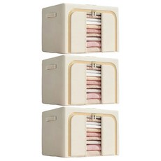 小麥購物 大容量透明大視窗衣物棉被收納箱 L2392 100L, 3個, 米色