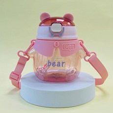 ST-YIBEN 小熊兒童/吸管/學生水壺 水瓶 大容量塑膠大肚杯, 1個, 850ml, 淡粉色