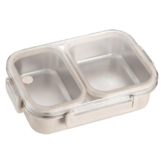 304不鏽鋼飯盒 兩格 1.2L, 奶油白, 1個