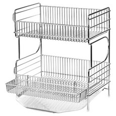 velice 304 排水小型碗盤瀝水架, 全不鏽鋼, 1個, 2層