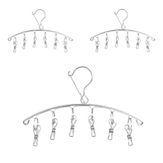 E.City 不鏽鋼防風扣弧形6夾衣架 3個, 銀色