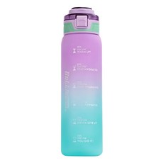 大容量 漸層彈蓋直飲運動水壺, 1個, 紫藍色, 1L