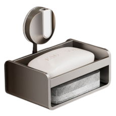 太空鋁肥皂盒 附海綿, 奶白, 1個