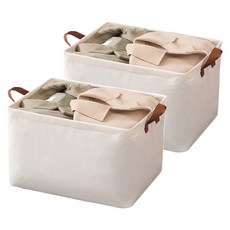 小麥購物 日式布藝滌棉可折疊衣服褲子收納箱 50L L2394, 米白色, 2個