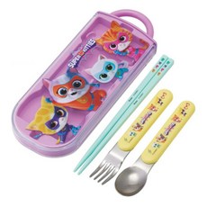 Skater AG抗菌三合一餐具組, 筷子 + 叉子 + 湯匙 + 外盒, Super Kitties 超級小貓戰隊, 1組