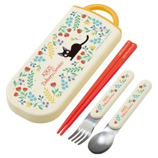 Skater AG3合1餐具組 4p, 筷子 + 叉子 + 湯匙 + 筷盒, 魔女宅急便 米白色 + 橘色 + 黃色, 1組