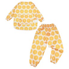 BEBE CHOUETTE 長袖美術罩衫 + 防水褲套組, 橘色狂熱