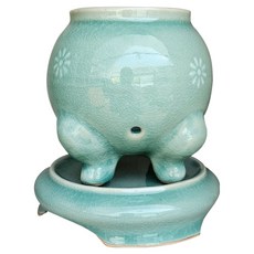 Nara Art 君子蘭1號花盆 + 底盤組, 1套, 青綠色