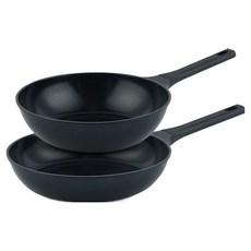 Dream Chef IH電磁爐 上菜平底鍋 + 炒鍋 2件組, 1套, 黑色, 平底鍋 24cm + 炒鍋 28cm