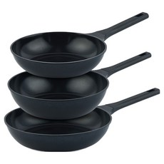 Dream Chef 電磁爐IH上菜用平底鍋 + 炒鍋 3件組, 1套, 黑色, 平底鍋 24cm + 平底鍋 28cm + 炒鍋 24cm