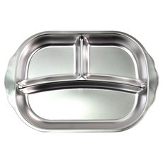 kitchen U 不鏽鋼 304 附把手點心餐盤 3格, 銀色, 1個