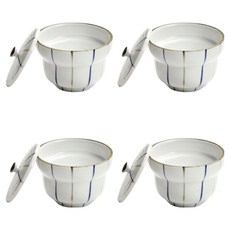 附蓋調味醬料碗 蒸蛋湯碗, 雙色線條, 4個