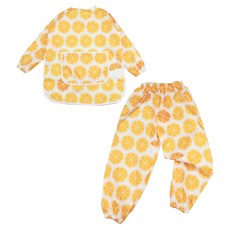 BEBE CHOUETTE 兒童長袖美術圍裙 + 防水褲套組, 橙色狂熱