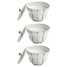 附蓋調味醬料碗 蒸蛋湯碗, 雙色線條, 3個
