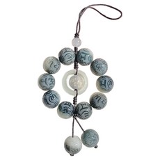 오브엘 精美念珠手機吊飾 ONE SIZE, 1個, 深青綠漸層六字真言