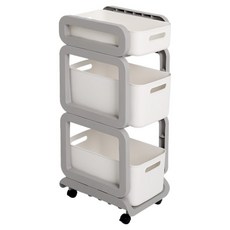 히키스 부드러운 슬라이딩 바스켓 이동식 트롤리, 아이보리그레이, 3단