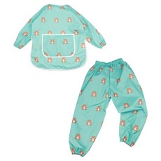 BEBE CHOUETTE 長袖美術畫畫衣 + 防水褲套裝, 薄荷巧克力熊