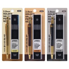 포포팬시 목공제도 두꺼운 2.0 더모먼트 홀더 샤프 펜슬 + 심 세트, 3세트, 2mm