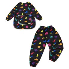 BEBE CHOUETTE 兒童長袖美術畫畫衣 + 防水褲套裝, 霓虹恐龍