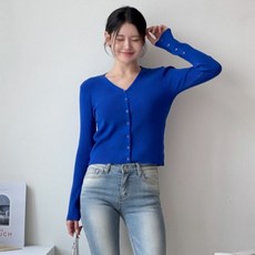 Lalaon 女款修身V領羅紋長袖開襟衫 TSP2756