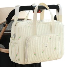 可愛絎縫嬰兒車掛勾多功能收納包, 1個, 碎花象牙白