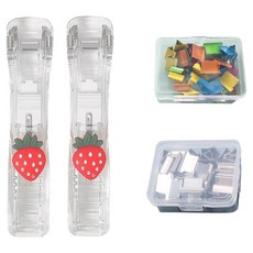 문구담 푸시 클립퍼 2p + 기본 클립 + 컬러 클립 세트 딸기, 1세트