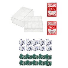 Dassadotcom 國際規格彩色籌碼 白色 + 綠色 A4套組 + 壓克力盒 200片 + BCG 紅色 2片套組, 1套, 混合色