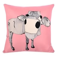 Life Plus Home 動物家族 棉麻舒適方型抱枕/靠枕, 粉紅水牛