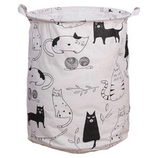 小麥購物 圖騰圓筒衣物摺疊收納籃 L2474, 1個, 貓咪
