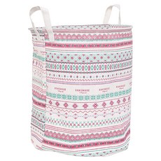 小麥購物 圖騰圓筒衣物摺疊收納籃 L2474, 1個, 紅色