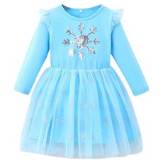 Uvely 女童艾倫網紗蕾絲雪花長袖洋裝