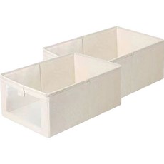 星森小舖 亞麻透明窗布藝摺疊收納箱, 象牙白, 2個