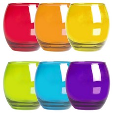 EXCELSA 繽紛圓肚玻璃杯 405ml, 紅色 + 橘色 + 黃色 + 綠色 + 藍色 + 紫色, 6個