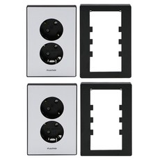 Art2 Nano電器 SIMPLE 室內裝潢 壓克力配線裝置 2口插座 2p + 輔助座 2p 套組 黑色, 1套