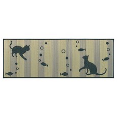 IKEHIKO 日本池彥 抗菌防臭廚房地毯 燈心草 可愛貓, 灰色, 1個