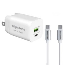 GIGASTONE 立達 PD/QC3.0 33W快充充電器 + C to C 60W充電傳輸線 iPhone16/Android/安卓手機充電頭組, 1組, 白色