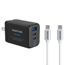 GIGASTONE 立達 GaN 45W氮化鎵Type-C三孔快充充電器+C to C充電傳輸線 iPhone16/Macbook/Switch充電頭, 黑色, 1組
