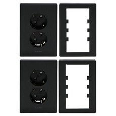 Art2 NANO電工 SIMPLE 室内裝潢壓克力配線裝置 2孔嵌入式插座 2p + 輔助座 2p 套組 全黑, 1套