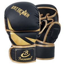 Baisenna 男士 MMA 綜合格鬥 陪練 練習用拳套 雙手佩戴套組, 1套, 01 黑色 + 金色