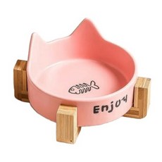 寵物星樂園 寵物貓耳陶瓷碗架, 粉色魚骨單碗, 1個