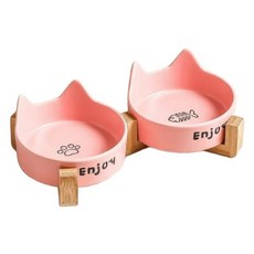 寵物星樂園 寵物貓耳陶瓷碗架, 粉色雙碗, 1個