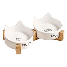 寵物星樂園 寵物貓耳陶瓷碗架, 白色, 1個