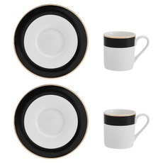MIKASA Luxe Deco瓷製杯碟組 100ml, 2組, 黑色 + 白色